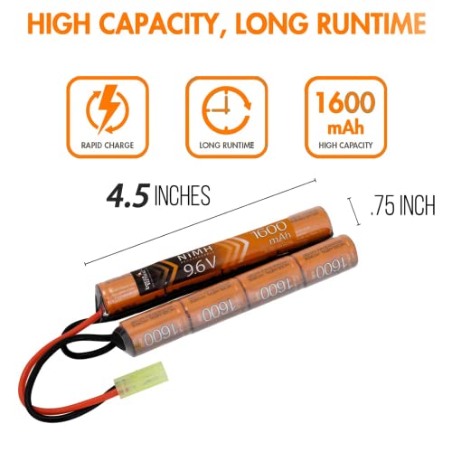 Lancer Tactical Nimh Airsoft Battery Compatible with Lancer AEG Airsoft,Pack of 2 (9.6V,1600 mAh Nunchuck)