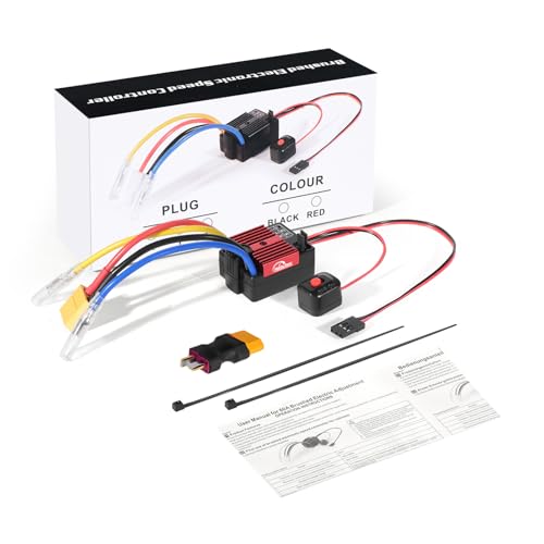 60A Brushed ESC 2-3S Electronic Speed Controller Waterproof ESC for 370 380 540 550 Brushed Motor 1/10 Remote Control Car Truck (Red) - color: Red