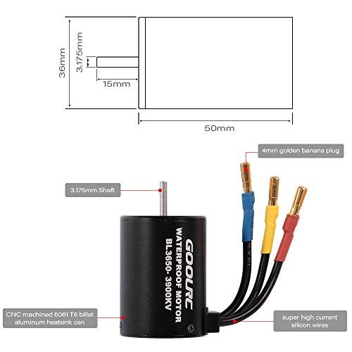 GoolRC BL3650 Brushless Motor, 3900KV Brushless Motor & 60A Waterproof ESC Combo, 4‑Pole 12‑Slot High Torque, 3.175mm Shaft, Accessory for Modification Enthusiasts 1/10 RC Cars & Trucks