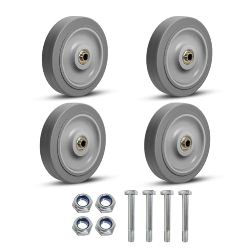5'' Heavy Duty Rubber Caster Wheels, ASOMWLS Industrial Casters Set of 4 with Load 1400lbs Capacity, Non Marking Replacement Wheels for Cart Dolly Trolley (4 Wheel) - style: 5 inch Wheel
