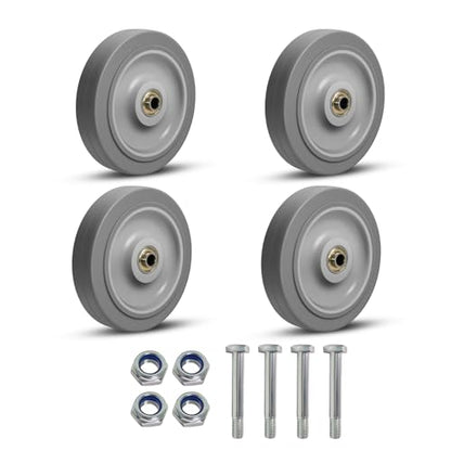5'' Heavy Duty Rubber Caster Wheels, ASOMWLS Industrial Casters Set of 4 with Load 1400lbs Capacity, Non Marking Replacement Wheels for Cart Dolly Trolley (4 Wheel) - style: 5 inch Wheel