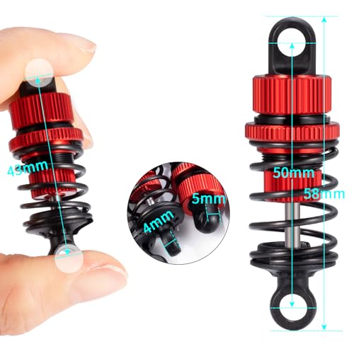 Aluminum RC Front & Rear Oil Filled Shock Absorber 50mm/52mm Adjustable Damper Set Compatible with Tamiya M03 M04 M05 M06 1:10 On Road Car Upgrades Replace Parts (Red, 50mm) - color: Red, size: 50mm