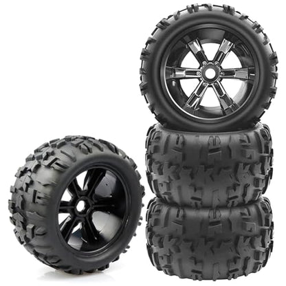 RC Monster Truck Tires and Wheels 17mm Hex Pre-Glued Set with Foam Inserts for 1/8 Arrma Kraton 1/10 Maxx E-Revo (4Pcs)