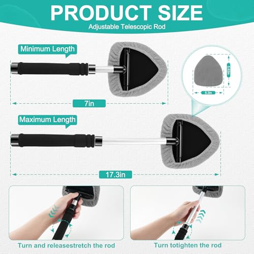 JUSTTOP Windshield Cleaner Tool, Car Interior&Exterior Window Cleaning Tool with Extendable Handle & 4 Reusable Microfiber Pads, Auto Glass Wiper Brush Kit for Cars (Grey) - color: Gray