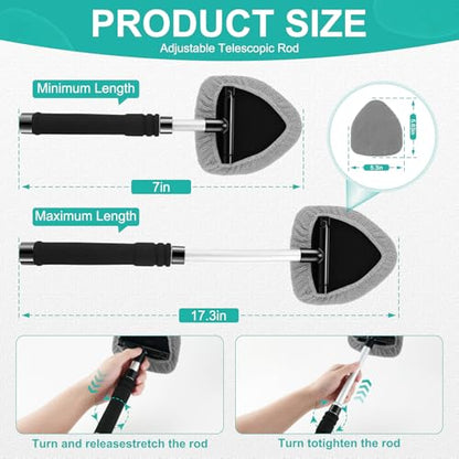 JUSTTOP Windshield Cleaner Tool, Car Interior&Exterior Window Cleaning Tool with Extendable Handle & 4 Reusable Microfiber Pads, Auto Glass Wiper Brush Kit for Cars (Grey) - color: Gray