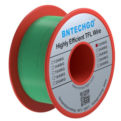 BNTECHGO 22AWG FEP Teflon Coated Wire Green 50ft Tin-Plated Copper | 22 Gauge Strands Wire High-Temp FEP Insulation, -65°C to 200°C Rated, Aerospace Wiring, Medical Wiring, Scientific Equipment - size: 50ft Green