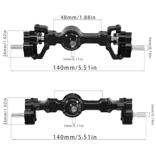 Metal Front & Rear Portal Axle Assembly Set for WPL C14 C24 B14 B24 B16 B36 C64 C64-1 C74 C74-1, Aluminum Axle Housing with Steel Gears, Steering Cups Tie Rods, 5mm RC Upgrade Parts (Black) - color: Black