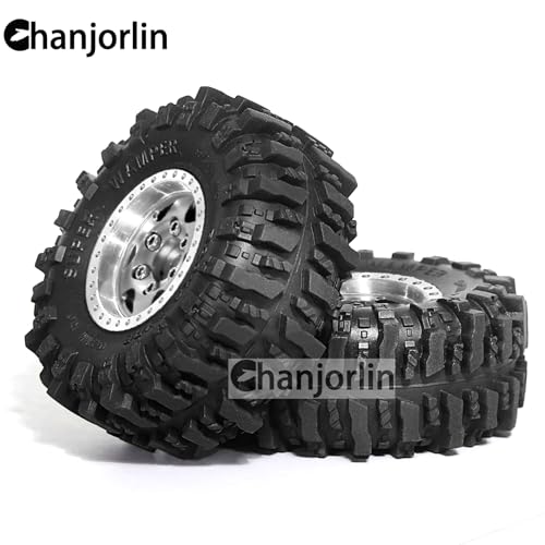 1/24 1/18 RC Crawler Tires and Beadlock Wheels Rims Offset -2.5mm 1.0 Super Soft Sticky Mud Terrain Rock Tyres OD 55mm For 1:24 1:18 Car Axial SCX24 FMS AX24 FCX18 FCX24 TRX4M 4Pcs (Silver) - color: Silver