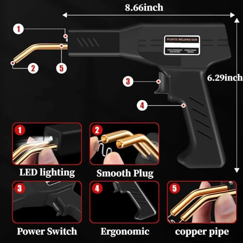 Plastic Welder, 800PCS Staples, Plastic Welding Kit, Must Have for DIYers, Instant On/Off, Welder Kit, Bumper Repair, Portable Toolbox (Black) - color: Black