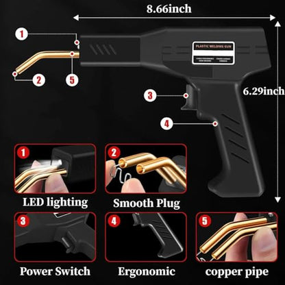 Plastic Welder, 800PCS Staples, Plastic Welding Kit, Must Have for DIYers, Instant On/Off, Welder Kit, Bumper Repair, Portable Toolbox (Black) - color: Black