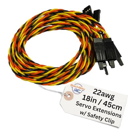 BackBayRC - 45cm / 18in 22awg Twisted Servo Extension Cable with Locking Safety Clip - 60 Strands for RC Vehicles, Drones, E-Bikes - 5 Wires per Pack - style: 45CM / 18in