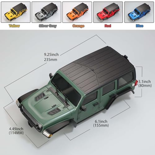 6.10 inches (155mm) Wheelbase Shell Hardtop Body Replacement Part for TRX4M Bronco Defender AX8560 1/18 RC Crawler Chassis (Red) - color: Red