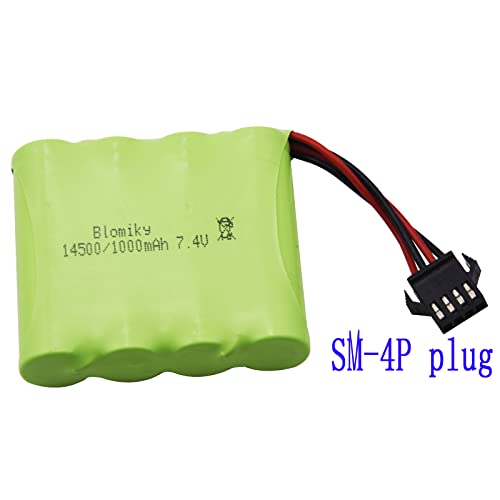 Blomiky 2 Pack 7.4V 1000mAh Li-ion Rechargeable Battery with SM-4P Plug and USB Cable Suitable for DE36W DE65 1809 RC Cars / DE36 Battery 2