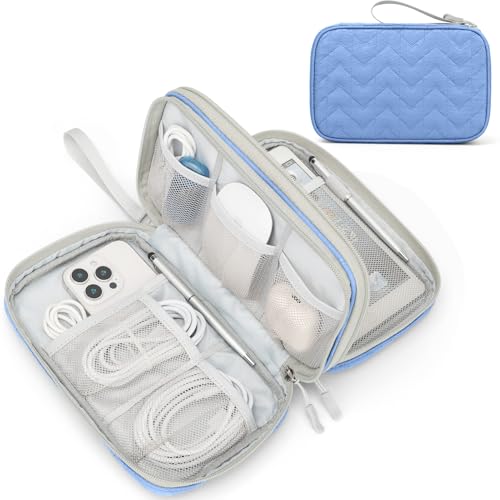 FYY Electronic Organizer, Large Travel Cable Organizer Bag Pouch Electronic Accessories Carry Case Portable Waterproof Double Layers All-in-One Storage Bag for Cable, Cord, Charger, Pattern Blue - color: Blue Quilted, size: Large