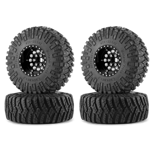 4PCS/Set 1.9" Aluminium Beadlock Wheel Tire Set with Foam Insert for 1/10th AXIAL SCX10 TRX4 Gen8 SCX10-II AXI90046,SCX10-III,D90 RC Crawler Truck Car Upgrade (Black) - color: Black