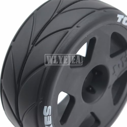 4PCS RC 1/10 On-Road Tires 65mm RC Rubber Tires w/Plastic Wheel Rim 12mm Hex Fit for 1/10 RC On-Road Rally Car HPI Tamiya TT01 TT02 Kyosho Wltoys 144001 - color: Black 2