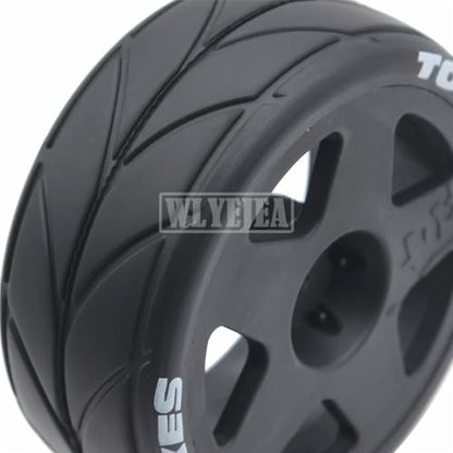 4PCS RC 1/10 On-Road Tires 65mm RC Rubber Tires w/Plastic Wheel Rim 12mm Hex Fit for 1/10 RC On-Road Rally Car HPI Tamiya TT01 TT02 Kyosho Wltoys 144001 - color: Black 2