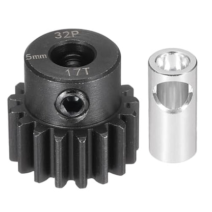 MECCANIXITY Steel 32P Gear Set with Gear Adapter 17T 5mm Shaft Motor Gears for RC Vehicles Truck Drift Car Part, Black - size: 17T