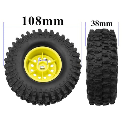RC 1/10 1.9" Rubber Tires OD 108mm & 12mm Hex Hub Wheel Rims Compatible with Axial SCX10 90046 AXI03007 Traxxas TRX4 Tamiya CC01 D90 TF2 HSP 1/10 RC Crawler Car (Yellow) - color: Yellow
