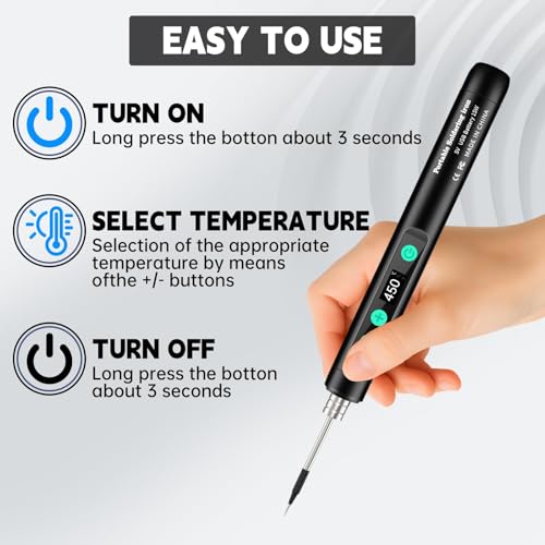 Portable Wireless Soldering Kit—Features a 1100mAh rechargeable USB-C soldering pen LCD screen for adjustable temperature settings. home appliance repairs and DIY projects. 8-second rapid heat-up.