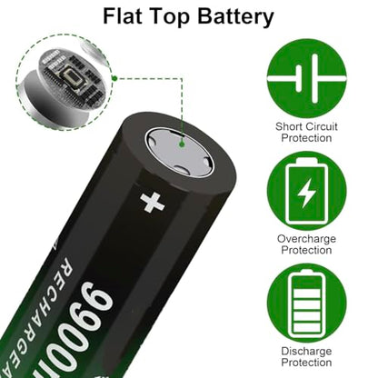 8 Pack Rechargeable Battery Ni-MH, 9900 mAh Upgrade Capacity Ni-MH Batteries for LED Flashlights, Mini Fans, Toys, Remote Control, Electronic Devices, RC Car and More (Flat-Top)