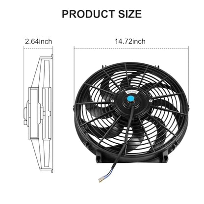 JDMSPEED New 14'' Inch Universal Slim Pull Push Racing Electric Radiator Fan Engine Cooling - color: Black, size: 14 Inch