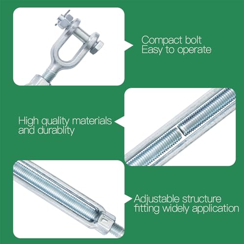 5/8" Jaw Jaw Turnbuckle Galvanized Jaw and Jaw Turnbuckle, Jaw Jaw Closed Body Marine Turnbuckle Jaw, 5000lbs Working Load Limit, Durable for Wire Rope Cable (5/8" x 12") - style: Jaw & Jaw-5/8 x 12