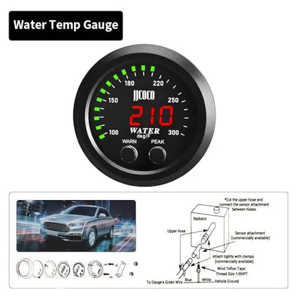 Universal 52mm Water Temperature Gauge with Alarm and 1/8 Npt Sensor Car Digital Meter Red Display Green Ambient Light Temp 100-300F(-17~187C) - color: Green, size: Joint Pipe: None