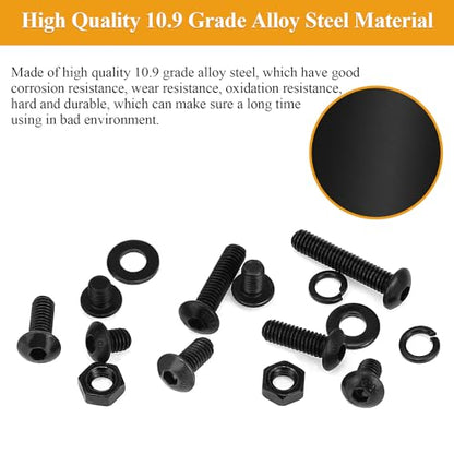 385 Pieces M4 Screws Nuts Washers Set Black, Sutemribor M4 x 5/6/8/10/12/16/20mm Button Head Socket Cap Screws Nuts Washers Assortment Kit, 10.9 Grade Alloy Steel, Fully Threaded - size: M4, style: Button Head Socket Cap