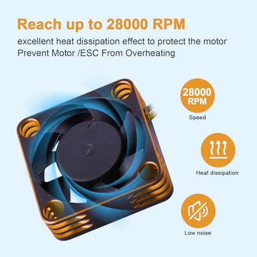 30mm RC Cooling Fan Kit Heatsink for 540 550 Brushed Brushless Motor ESC Aluminum Case (Black&Gold) - color: Black&Gold