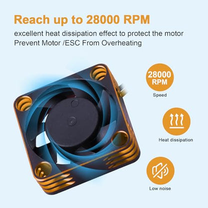 30mm RC Cooling Fan Kit Heatsink for 540 550 Brushed Brushless Motor ESC Aluminum Case (Black&Gold) - color: Black&Gold