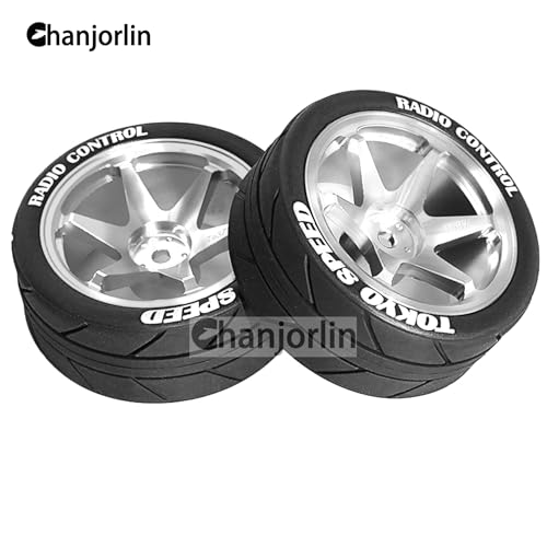 1/10 On Road Tires and Aluminum Wheels 12mm Hex RC Rally Racing Tyres OD 2.56" for Tamiya TT01 TT02 XV01 TA06 A959 PTG2 HPI KYOSHO PTG2 Traxxas 1:10 Street Touring Drift Car 4PCS (Silver) - color: Silver