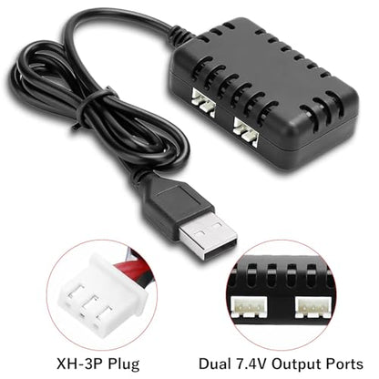 7.4V Lipo Battery Charger - RC Car Balance Chargers USB Cable 2-in-1 with XH-3P Plug 1A for 2S Batteries RC Cars Drone Boat Airplane Truck Quadcopter Airsoft SCX24 SCX10