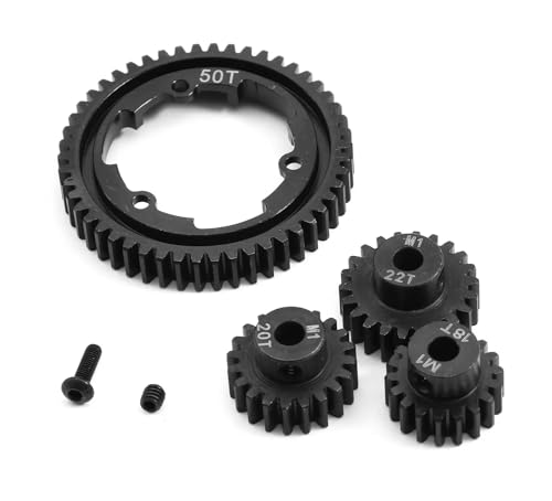 Hardened Steel 50T 1 Mod Spur Gear with 18T 20T 22T Motor Pinion Gear for 1/5 X-Maxx 1/7 XO-1 1/10 Maxx/E-Revo 2.0 VXL Upgrade Part, Replace of #6448 - size: 50T
