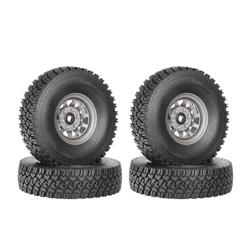 4PCS 1.55 Inch Beadlock Metal Wheel Rim and Rubber Tires Set for 1/10 RC Rock Crawler Car for Axial AX90069 D90 TF2 Tamiya CC01 LC70(90mm-10Holes Grey) - color: 90mm-10holes Grey