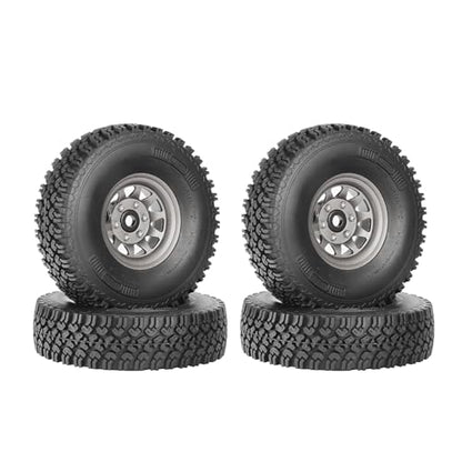 4PCS 1.55 Inch Beadlock Metal Wheel Rim and Rubber Tires Set for 1/10 RC Rock Crawler Car for Axial AX90069 D90 TF2 Tamiya CC01 LC70(90mm-10Holes Grey) - color: 90mm-10holes Grey