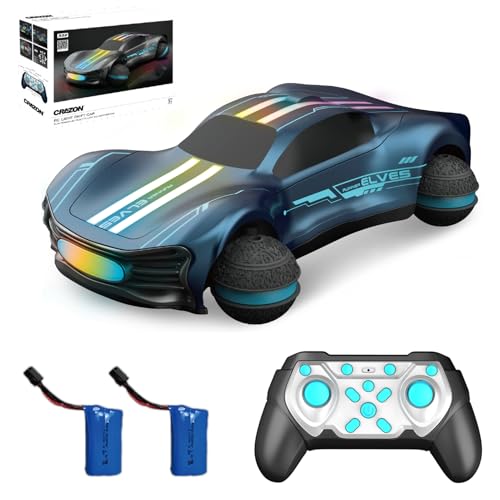 1:16 Scale RC Drift Car, 4WD Drift Stunt Car Round Wheel Concept Vehicle with All Terrain Tires, LED Lights, Christmas Birthday Gifts for Teen Adults - color: Blue, size: 2 Battery