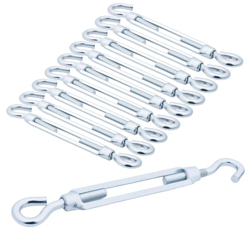 Stainless Steel Turnbuckle Kit, 10PCS Adjustable Turnbuckle Tensioner for Metal Cable Wire, Hook and Eye Tensioners for Shade Sails, Heavy Duty,Rust-Proof,1/4 inch (M6) - style: M6