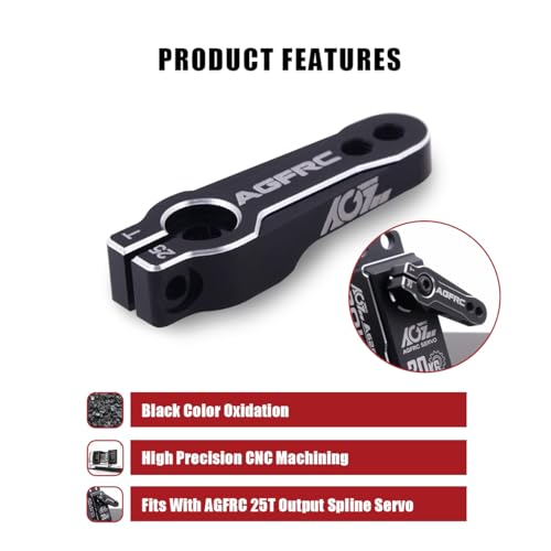 AGFRC 25T Metal Servo Horn for 1/10 1/8 Scales RC Cars(HSS16AG) | CNC Machined AL7075, 3.8g, 31mm Length, Clamping Design, For 1/10 & 1/8 RC.Servos