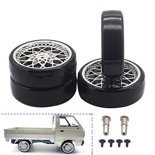 4Pcs Vgoohobby Hard Plastic RC Car Drift Tires Wheel Rim with 2Pcs 5mm Metal Hub Hex Adapter Coupling Compatible with WPL D12 1/10 RC Car (Silver) - color: Silver