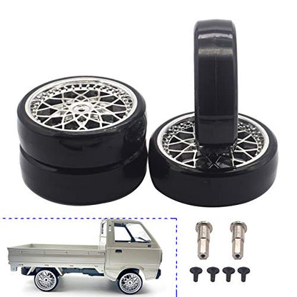 4Pcs Vgoohobby Hard Plastic RC Car Drift Tires Wheel Rim with 2Pcs 5mm Metal Hub Hex Adapter Coupling Compatible with WPL D12 1/10 RC Car (Silver) - color: Silver