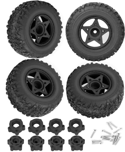 Rc Truck Tires 12mm/14mm/17mm Hex RC Wheels Tires for 1/10 Slash 4×4 2WD,Arrm a Senton,Axia1 Redca t Rc 4wd,w/RC Wheels Hex Detachable Replace Running on Off-Road Tire,Black - color: Black