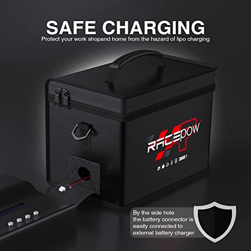 Lipo Battery Safe Bag - Fireproof Explosion-Proof Organizer for Storage, Transportation & Charging - Double Fireproof Zipper Guard (Black)