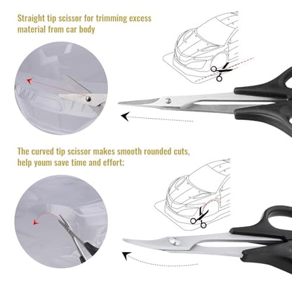 RC Body Reamer, RC Body Scissors Curved & Straight for Lexan RC Car Body Shells Mounting Tools Combo Set, 0-14mm Hole