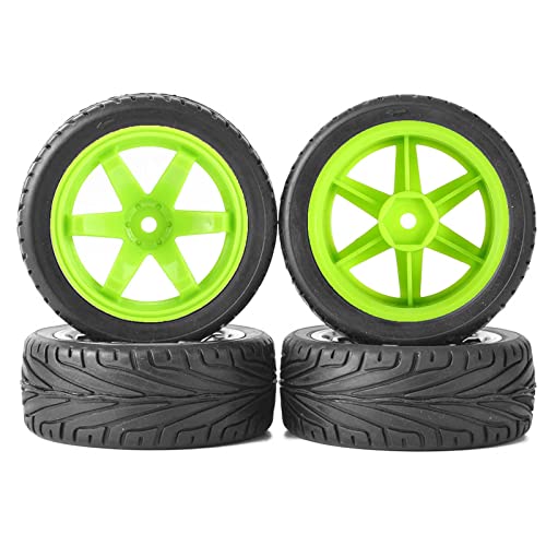 4PCS RC Car Rubber Tires and Plastic Wheels Rims Compatible with 1/10 Scale On Road Touring Racing Flat Drift Car for HSP HPI Tamiya Sakura (Green) - color: Green