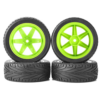 4PCS RC Car Rubber Tires and Plastic Wheels Rims Compatible with 1/10 Scale On Road Touring Racing Flat Drift Car for HSP HPI Tamiya Sakura (Green) - color: Green