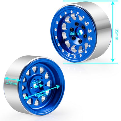 RCLIONS Aluminium 1.3" RC Beadlock Wheel Hub Rims for 1/24 1/18 TRX4M AXIAL SCX24 RC Crawler Car Upgrade Parts (Blue) - color: Blue