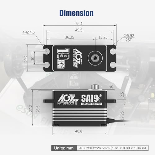 AGFRC 19KG Waterproof Low Profile 1/10 Scale Winch Servo(SA19 Winch) | 0.073Sec, 8.4V HV, Brushless Motor, Programmable, Full Metal Gear, with 25T Metal Winch Horn, for 1/10 RC Cars & Crawlers