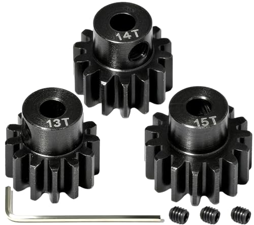 0.8M Pinion Gear Set Hardened Steel 3.175mm Shaft 13T 14T 15T Pinion Gears with Screws and Hex for Tamiya, Traxxas, Arrma, Axial, Losi, HPI 1/10 RC Car Brushless Brush Motor Upgrade - size: 13 14 15T