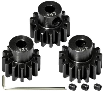 0.8M Pinion Gear Set Hardened Steel 3.175mm Shaft 13T 14T 15T Pinion Gears with Screws and Hex for Tamiya, Traxxas, Arrma, Axial, Losi, HPI 1/10 RC Car Brushless Brush Motor Upgrade - size: 13 14 15T